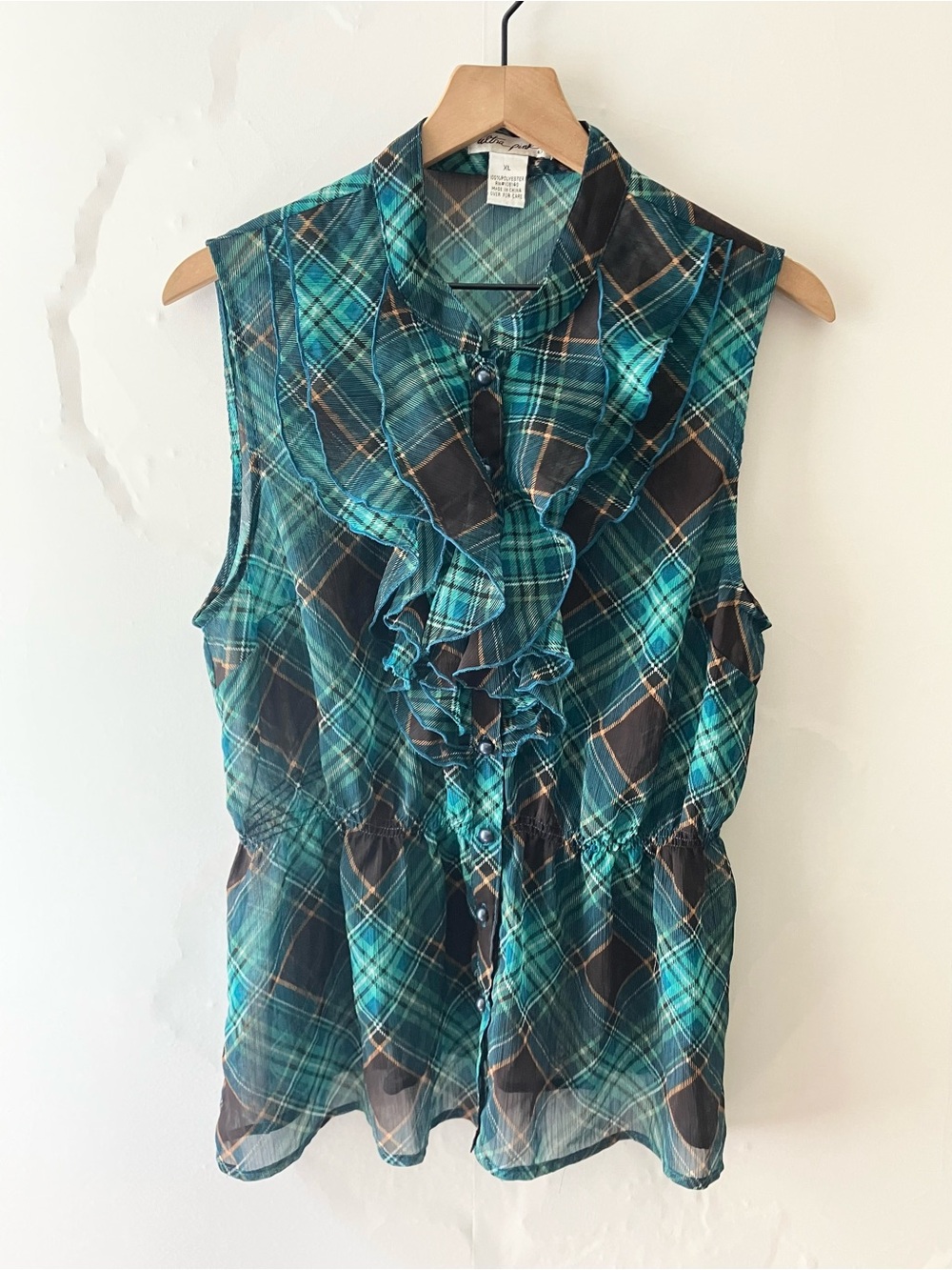 ULTRA PINK Plaid Ruffle Sleeveless Button Up Blouse